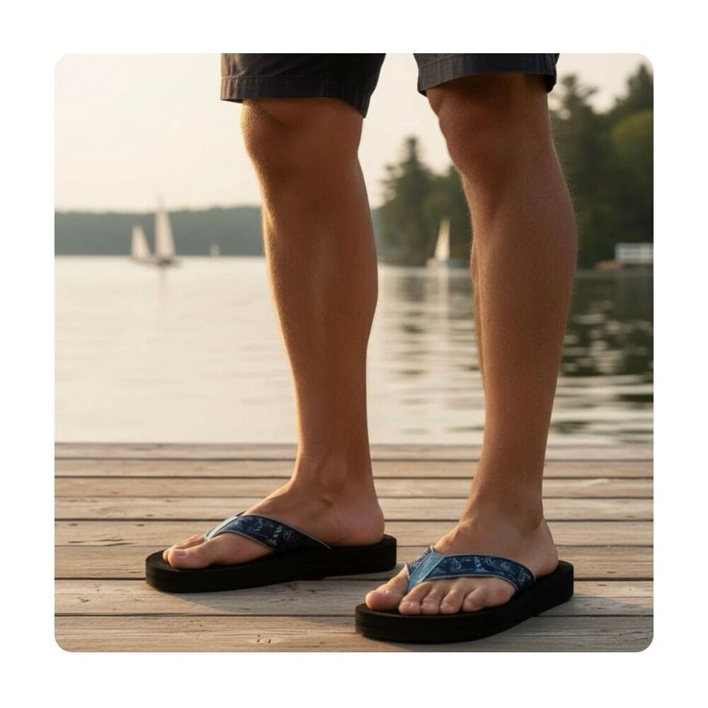 Tidewater Men On the Water Coastal Sailboat Blue Sandals Flip Flops Size 12 NWT